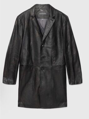 John Varvatos Black Leather Trench Coat - Men's NWT